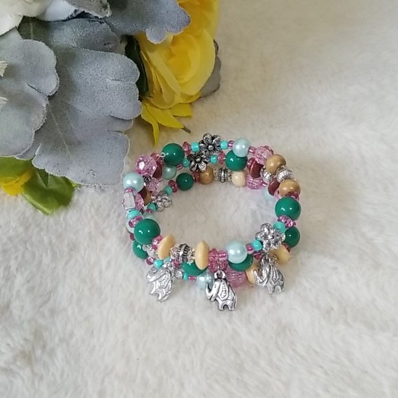 🥳4/$20! NWOT Boho pink and teal bangle bracelet - Picture 1 of 3